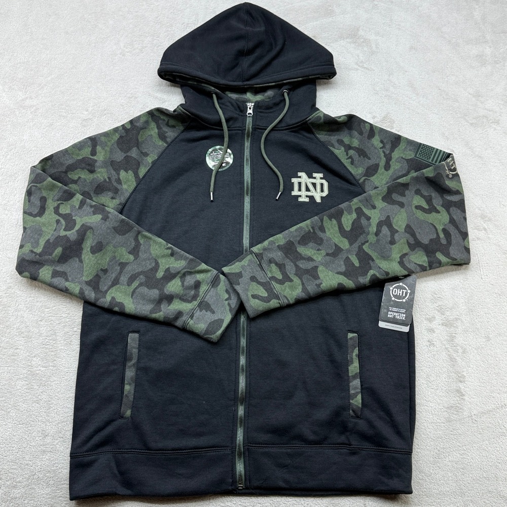 Nortre Dame Fighting Irish Hoodie Men XXL Black Green OHT Camo Full Zip Service